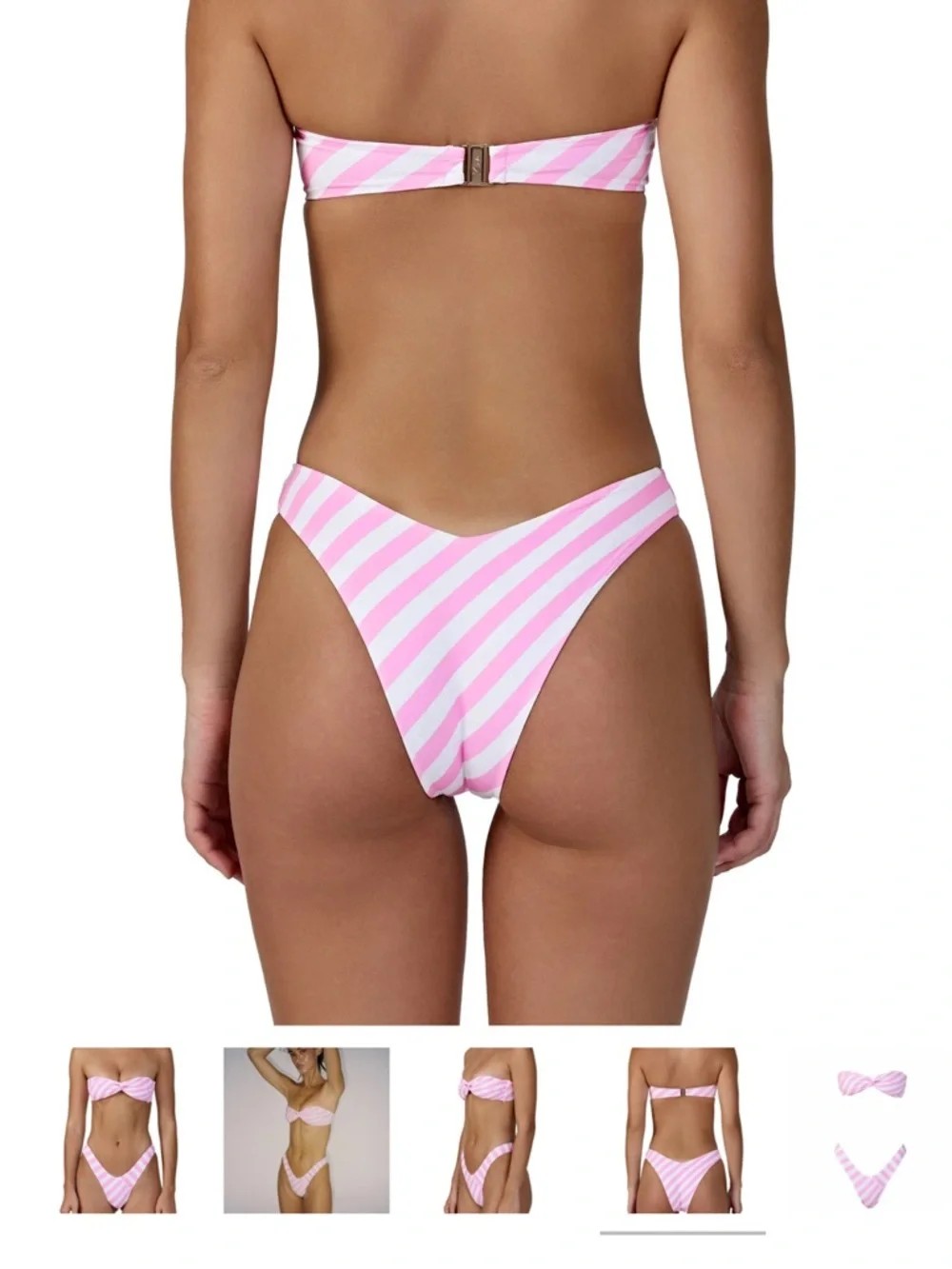 Strapless Twist Bandeau Bikini Set in Pink Stripe